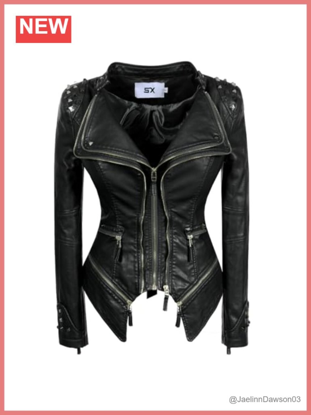 Studded Faux Leather Moto Jacket Plus Size Slim Fit Zipper Rivet Detail